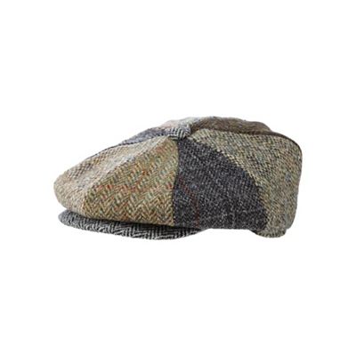Khaki patchwork Harris Tweed wool flat cap